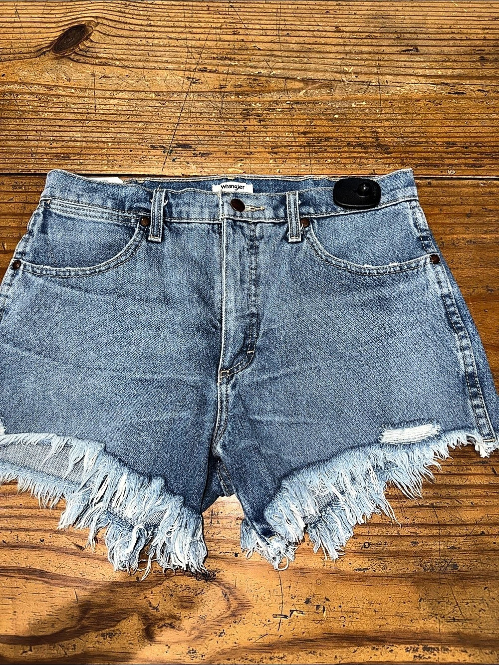 Wrangler High Rise Distressed reworked Denim Shorts Blue